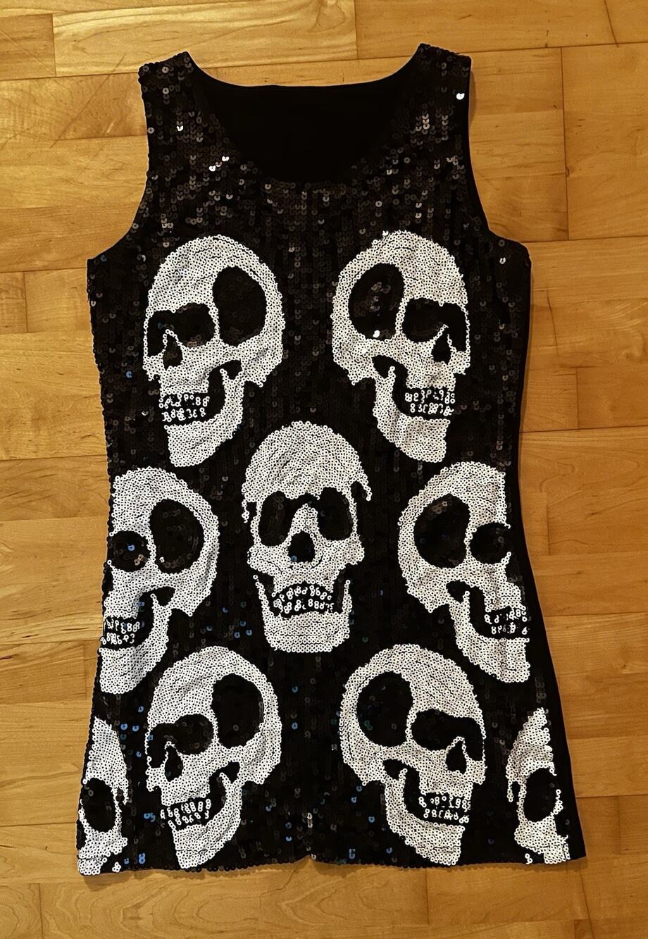 Forum Novelty Sequin Black White Skull Mini Dress XS Day Of The Dead Halloween